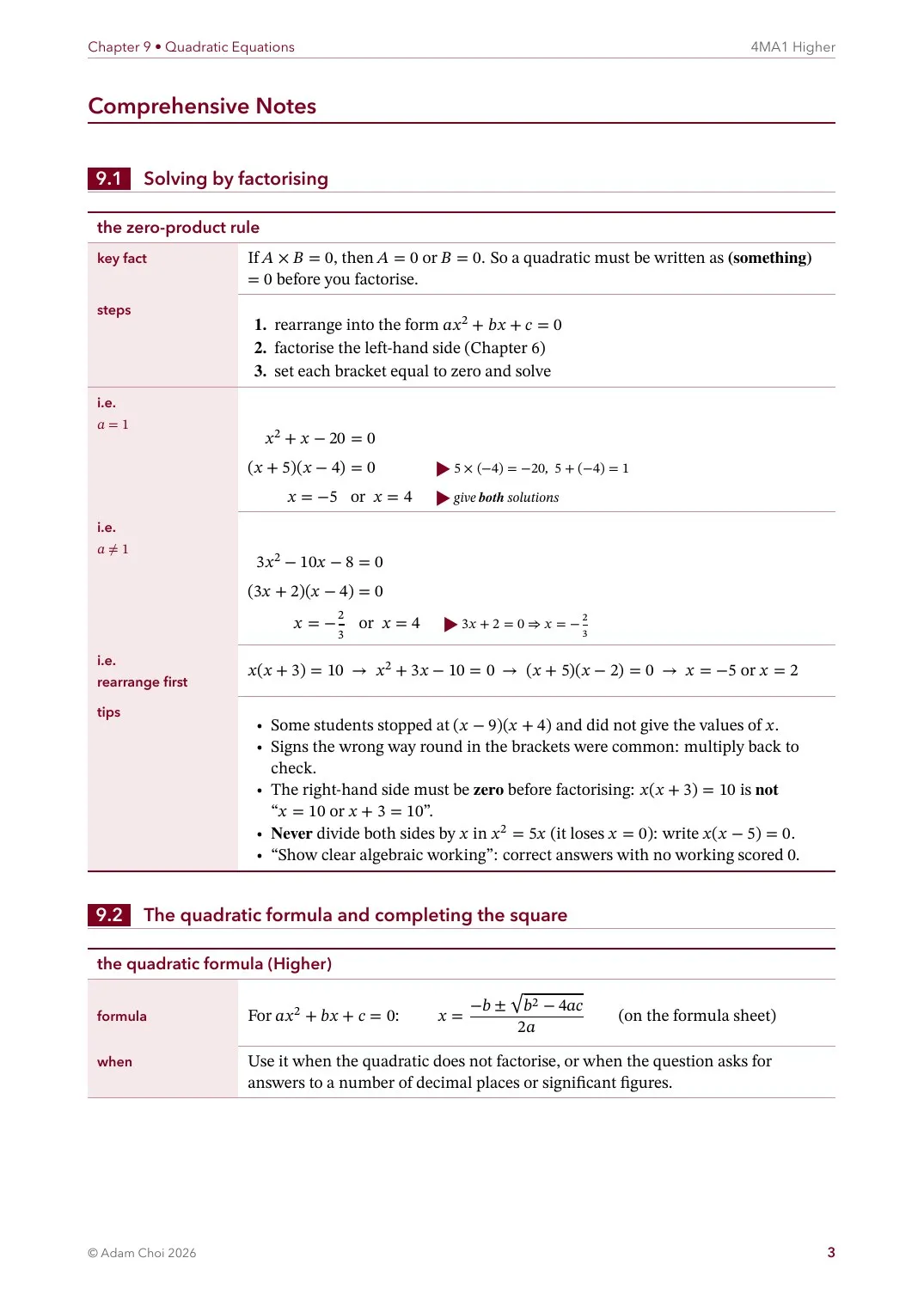 Maths notes and worked examples